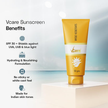 VCare Sunscreen SPF 30 Matte Cream 50g for Women & Men For All Skin Types (white)
